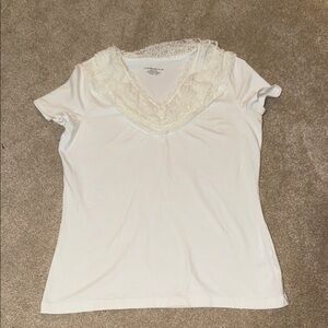 Charter Club White Lace V-Neck Short Sleeve Tee
